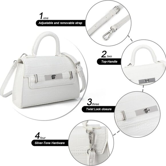 Women’s Faux Leather Mini Crossbody Purse with Top Handle Small Tote Bag - Picture 5 of 8